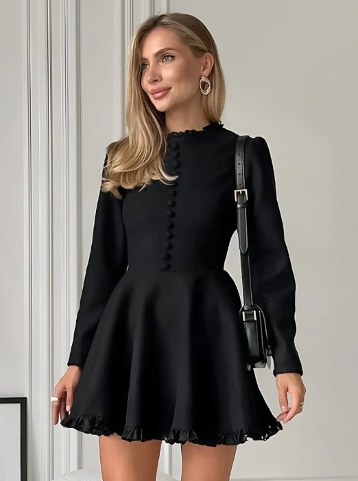 Avora Lyon | Abito corto nero con collo tondo